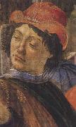 Personage wearing a green mantle third in the group on the left, Sandro Botticelli